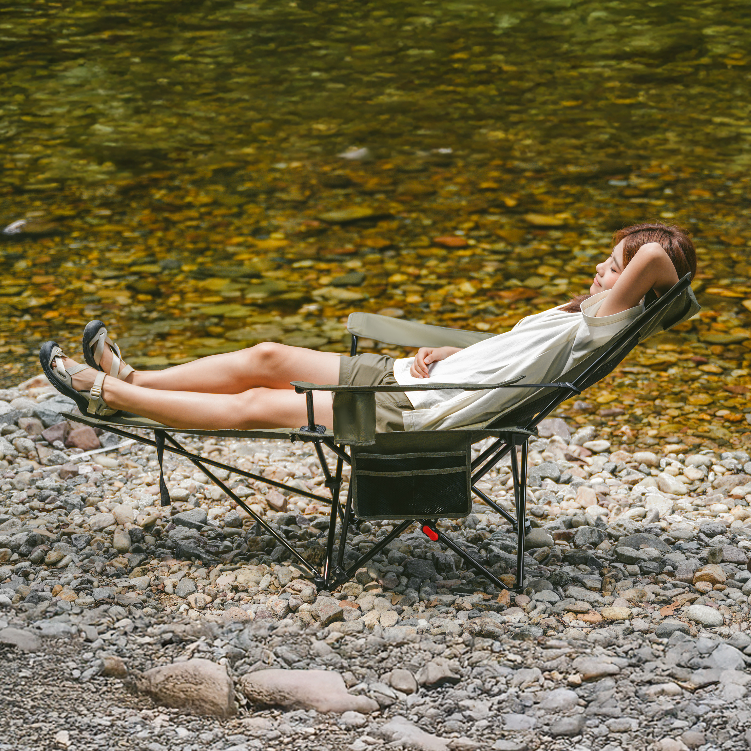 Naturehike kempingové polohovací křeslo s podnožkou - béžové